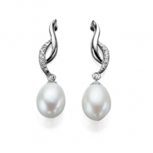 Freshwater Pearl And CZ Twist Earrings 